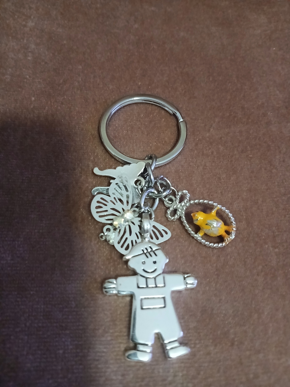 Silver Tone Charm Keychain with Yellow Chick Accent